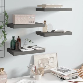 Scaffali A Parete 4 Pz Grigio Lucido 40x23x3,8 Cm İn Mdf /
