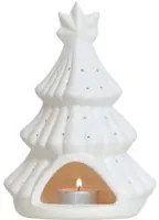 Portacandela albero di Natale in ceramica bianco 14x19 cm