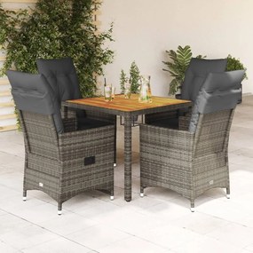 Set Da Pranzo Da Giardino 5 Pz Con Cuscini İn Polyrattan Grigio /