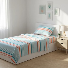 Completo letto singolo righe azzurro arancione