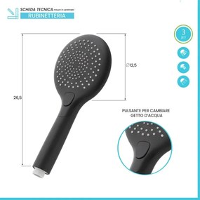 Doccetta tonda 26,5 cm in ABS nera con 3 getti Hidra