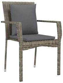 Set da Pranzo Giardino 7pz Nero e Grigio con Cuscini Polyrattan