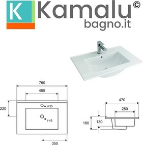Mobile bagno da 75cm sospeso con 2 ante BT-75 - KAMALU