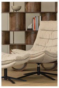 Poltrona con poggiapiedi di colore naturale girevole con rivestimento in ciniglia Kube – WOOOD