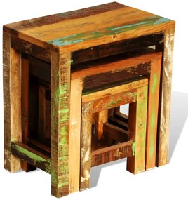 Tavolini impilabili set 3 pz in legno vintage di recupero