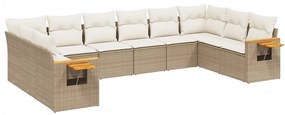 Set divano da giardino 10 pz con cuscini beige in polyrattan