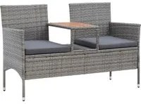 Panca da Giardino 2 Posti con Tavolino 143 cm Polyrattan Grigio 46147