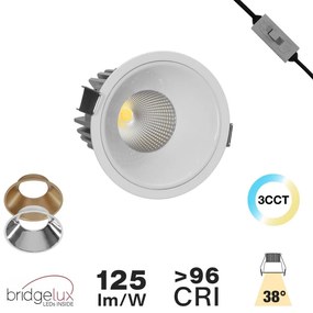 Faro da Incasso 18W Foro Ø90mm Bianco IP40 CCT BRIDGELUX LED 3 Parabole Colore Bianco Variabile CCT