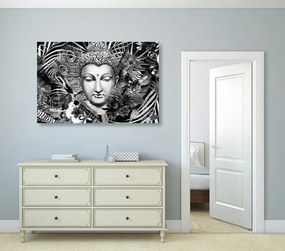 Quadro su tela – Buddha su sfondo esotico in bianco e nero