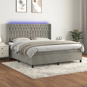 Letto A Molle Materasso E Led Grigio Chiaro 160x200 Cm Velluto /