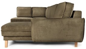 Divano angolare verde allungabile (con penisola a sinistra/a forma di "U") con rivestimento in velluto a coste Tori – Bonami Selection