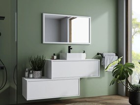 Mobile per bagno sospeso con lavabo singolo e due cassetti 94 cm Bianco - TEANA II