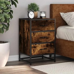 Comodino Rovere Fumo 40x34,5x60 Cm Legno Multistrato E Metallo /