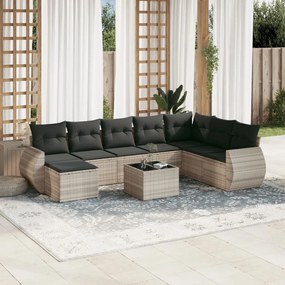 Set divano da giardino 9pz con cuscini grigio chiaro polyrattan