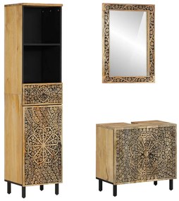 Set Mobili Da Bagno 3pz İn Legno Massello Di Mango /