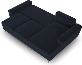 Divano angolare blu scuro allungabile e con contenitore (con penisola a destra/con chaise lounge) con rivestimento in velluto Kyoto – Cosmopolitan Design