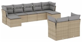 Set Divano da Giardino 9 pz con Cuscini Beige in Polyrattan