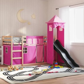 Letto A Castello Con Scivolo E Tende Rosa 90x190 Cm /