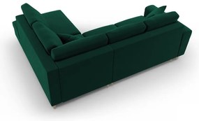 Divano angolare verde allungabile e con contenitore (con penisola a destra/a L) con rivestimento in velluto Kyoto – Cosmopolitan Design