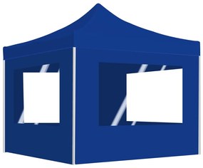 Gazebo Professionale Pieghevole Alluminio Con Pareti 2x2m Blu /