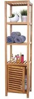 Mobile Scaffale Bagno a Colonna 4 Ripiani e Sportello Legno Bambu 36x33x140cm