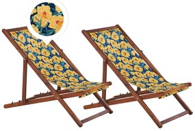 Set di 2 sedie a sdraio legno acacia scuro fantasia fiori gialli ANZIO Beliani