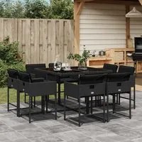 Set da Pranzo da Giardino 9 pz con Cuscini Nero in Polyrattan 3278142