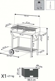 Barbecue a Carbonella 100x47x94 h cm in Acciaio Nero...