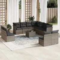 Set Divani da Giardino 12 pz con Cuscini Grigio in Polyrattan 3217830