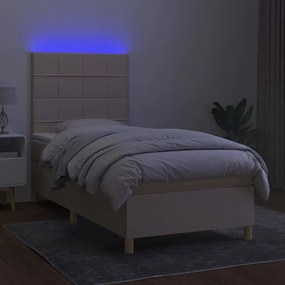 Letto a molle con materasso e led crema 90x200 cm in tessuto