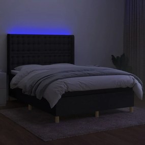 Letto a molle con materasso e led nero 140x190 cm in tessuto