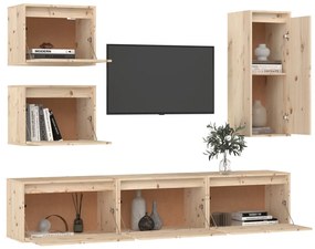 Mobili tv 6 pz in legno massello di pino