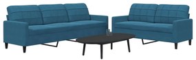 Set Di Divani 2 Pz Con Cuscini Blu İn Velluto /