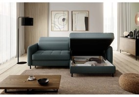 Divano angolare verde polveroso allungabile/con contenitore (con penisola a destra/con chaise lounge) e rivestimento in velluto Gomsi – ELTAP