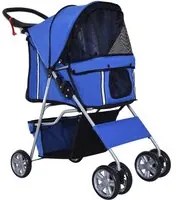 EasyComfort Passeggino per Cani Pieghevole in Tessuto con Cestino e Portabicchieri, 75x45x97 cm, Blu