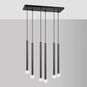 Lampadario 6 Luci Moderno Shu Acciaio Nero E Paralumi A Cilindri Sottili