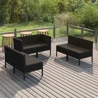 Set Divani da Giardino 6 pz con Cuscini in Polyrattan Nero cod mxl 38308