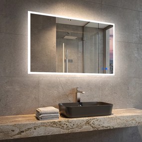 Specchiera rettangolare da bagno con luce LED 80x60\100x70\120x70\60x80\70x100\70x120 cm con Dual color, Interruttore tattile, Tappetino riscaldante
