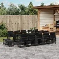 Set da Pranzo da Giardino 15 pz con Cuscini Nero in Polyrattan 3211711