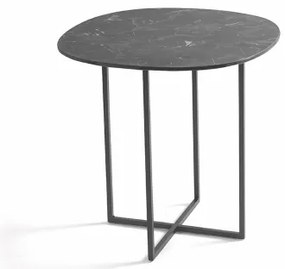 Tavolino in metallo con piano in vetro effetto Marmo Nero GINNI 50