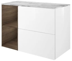 Mobile da bagno sotto lavabo SENSEA Neo Line bianco/noce/marmo bianco L 90 x H 65 x P 48.5 cm, lavabo non incluso