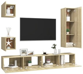 Set porta tv 5 pz rovere sonoma in truciolato