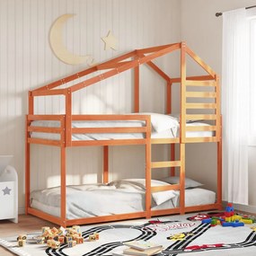 Letto A Castello Con Tetto Marrone Cera 75x190 Cm Massello Pino /