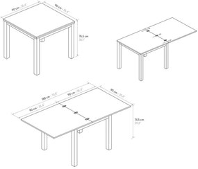 Tavolo POSITANO in legno effetto rovere e gambe antracite, allungabile a libro 90&#215;90 cm &#8211; 180&#215;90 cm