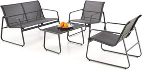 Set da giardino Conor panchina due posti + 2 poltrone + tavolino in grigio scuro