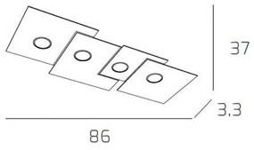 Plafoniera Moderna Rettangolare Plate Metallo Grigio Antracite 4 Luci Gx53