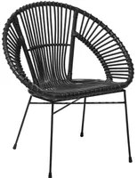 Poltrona Rattan Vimini Nero Gambe in Metallo Nero Papasan Soggiorno Sala da Pranzo