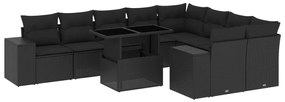 Set divani da giardino 10pz con cuscini in polyrattan nero