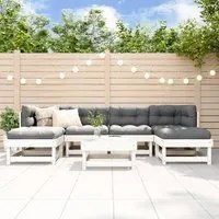 Set Divani da Giardino 7pz con Cuscini in Legno Massello Bianco 3185921