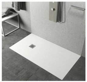 Piatto doccia in mineralmarmo 80x100 cm bianco effetto pietra con griglia e piletta sifonata